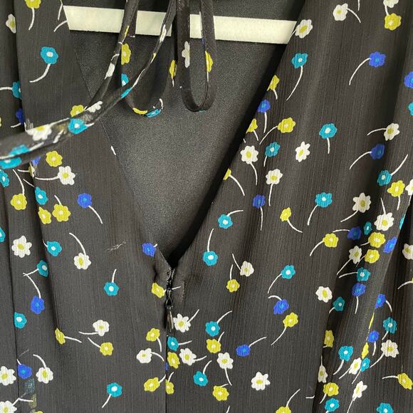 Calvin Klein Dress Black Floral Sleeveless Ruffle Hem Tie Back Neck Sz 2 Lined - Picture 6 of 11